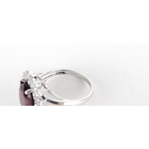2700 - 9ct white gold red and clear stone ring, size N, 4.6g