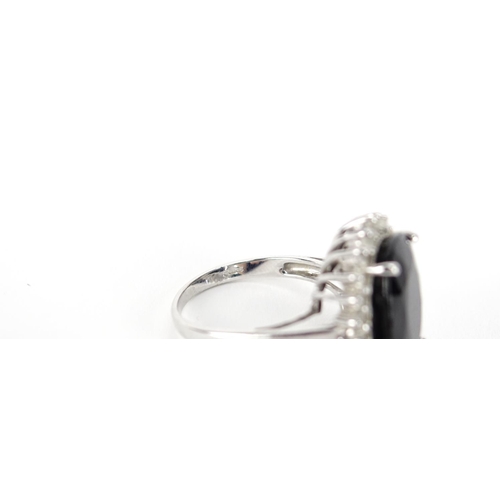 2866 - 9ct white gold black and clear stone ring, size N, 6.7g