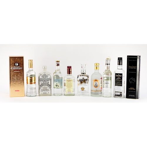 2276 - Eight bottles of Russian vodka including Parliament International and Putinka limited edition