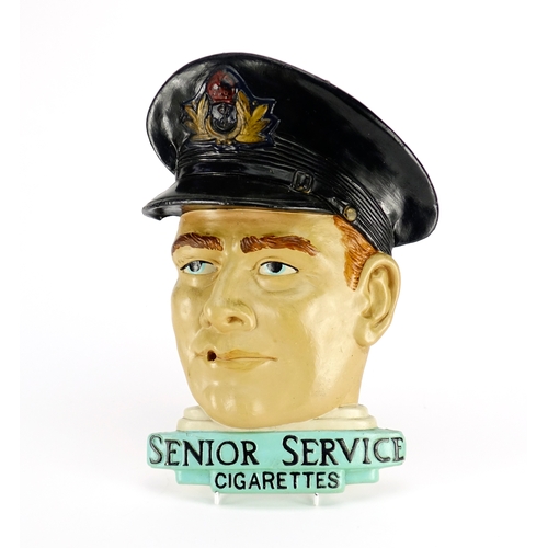 2364 - Art Deco hand painted plaster Senior Service Cigarettes wall plaque, 36cm high
