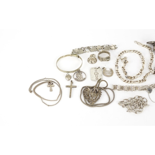 2928 - Silver and white metal jewellery including necklaces, rings and bracelets, 120.5g