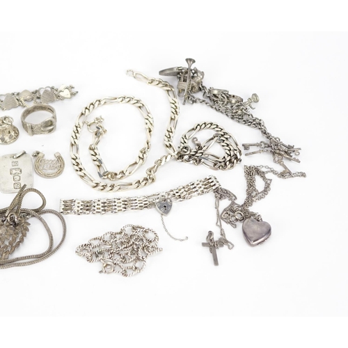 2928 - Silver and white metal jewellery including necklaces, rings and bracelets, 120.5g