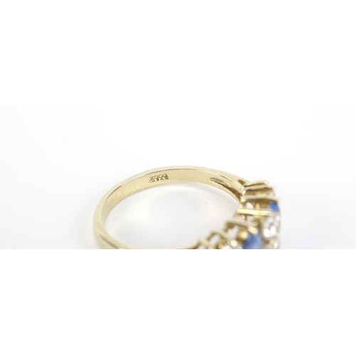 2728 - 14ct gold blue and clear stone ring, size M, 2.8g