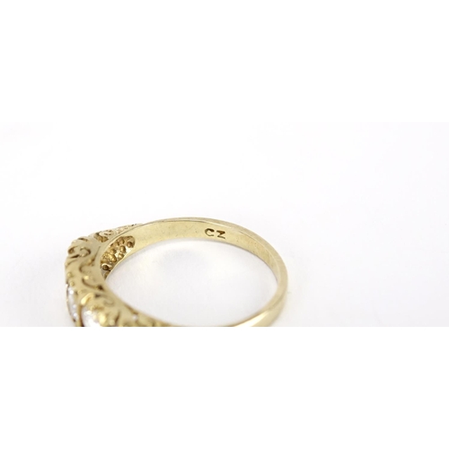 2706 - Victorian style 9ct gold cubic zirconia ring, size M, 2.4g