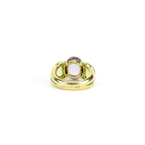 2946 - Designer silver gilt cabochon purple and green stone ring, size L, 8.4g