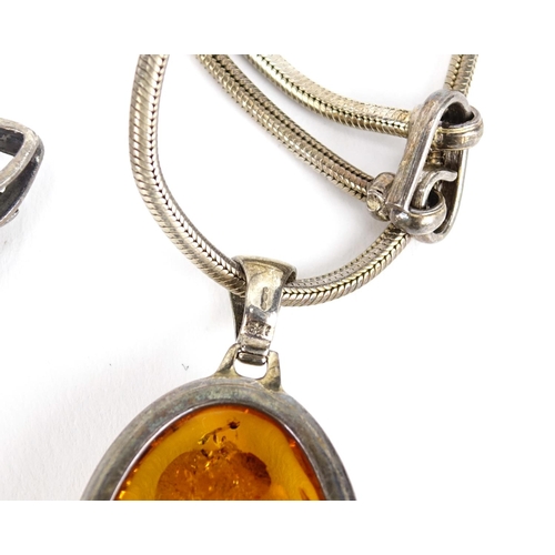 2717 - Silver and white metal jewellery including two natural amber pendants and bracelet, 99.0g