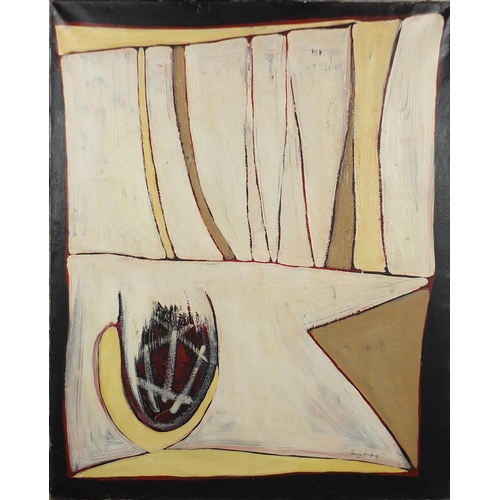2092 - Abstract composition, oil on canvas, bearing an indistinct signature possibly Jenny, framed, 100cm x... 