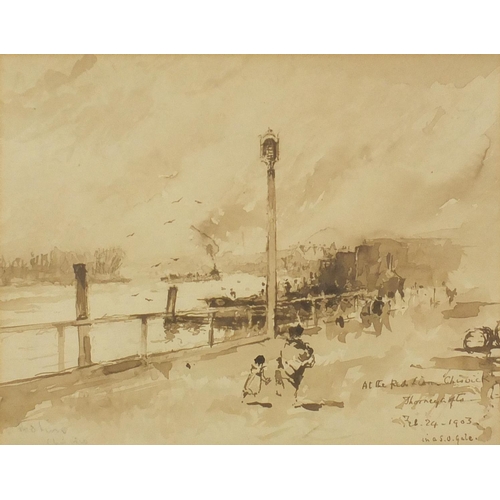 2279 - Sir James Peile - Chiswick, figures on a promenade, watercolour and wash, gallery label verso, mount... 