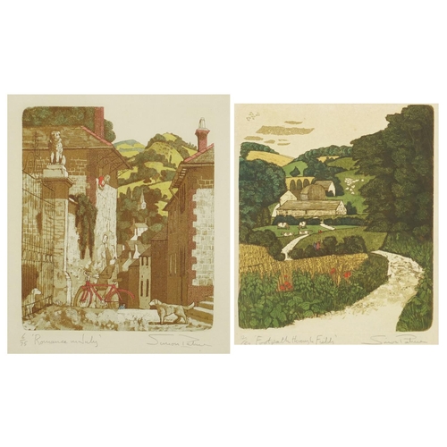 2188 - Simon Palmer - Footpath through fields and one other, two limited edition etchings in colour, 12/50 ... 