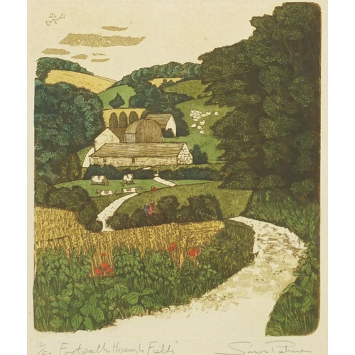 2188 - Simon Palmer - Footpath through fields and one other, two limited edition etchings in colour, 12/50 ... 