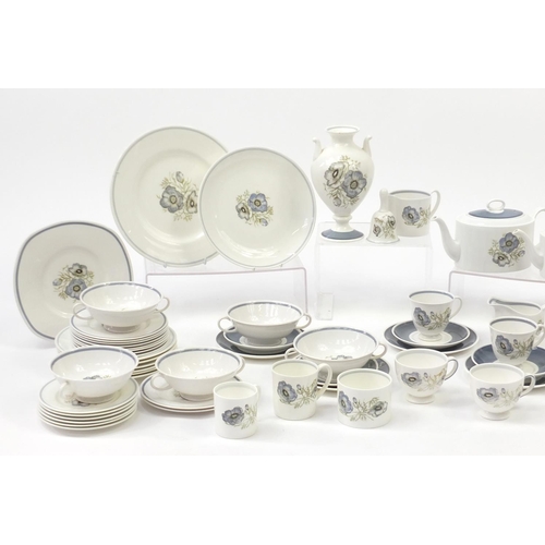 2227 - Wedgwood Susie Cooper Glen mist dinner and teawares including two teapots, cups, saucers and soup bo... 