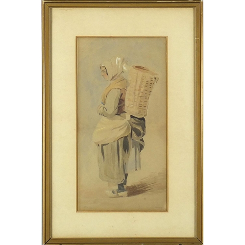 2095 - Bartolomeo Pinelli - Italian fisherwoman, 19th century pencil and watercolour, mounted and framed, 3... 