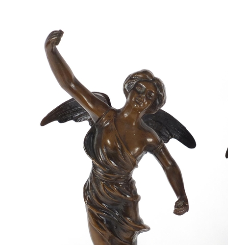 78 - Pair of French bronzed Spelter winged figures - La Musique and La Danse, 45cm high