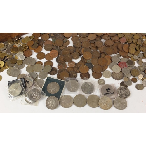 485 - Large selection of mostly British pre decimal coins including two shillings, six pence's, pennies, h... 
