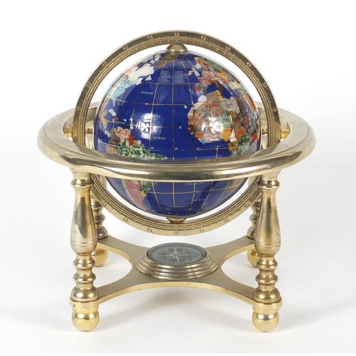 67 - Gem stone table globe, 17cm high