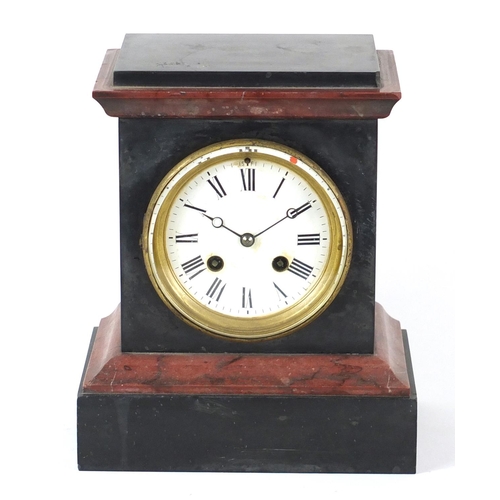 162 - Victorian black slate and marble striking mantel clock, 23cm high