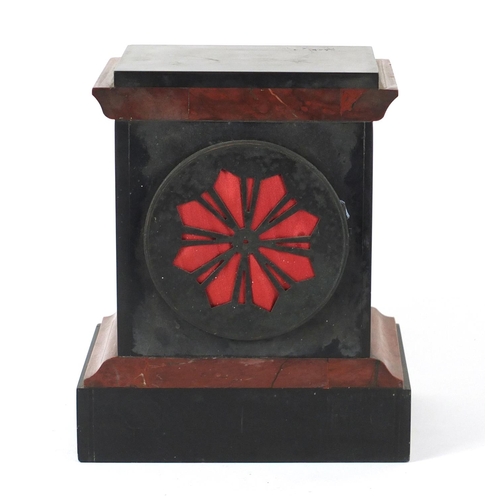 162 - Victorian black slate and marble striking mantel clock, 23cm high