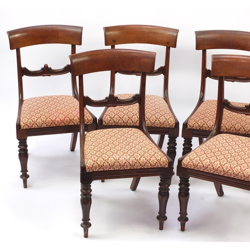 2048 - Set of six Victorian mahogany dining chairs with fluted legs and drop in seats, 87cm high