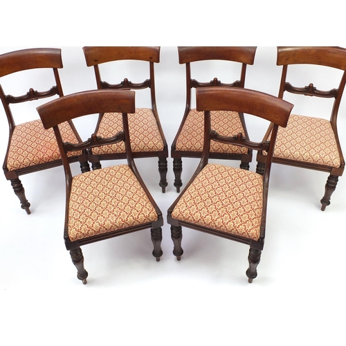 2048 - Set of six Victorian mahogany dining chairs with fluted legs and drop in seats, 87cm high