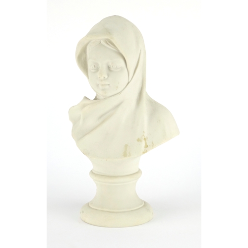 2243 - White marble style bust of a young female, 34.5cm high