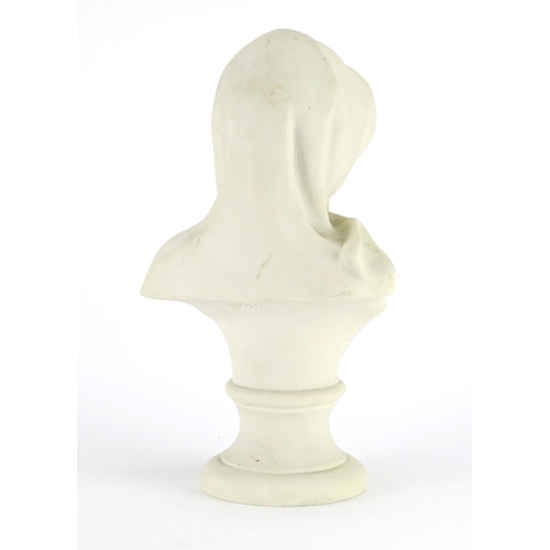 2243 - White marble style bust of a young female, 34.5cm high
