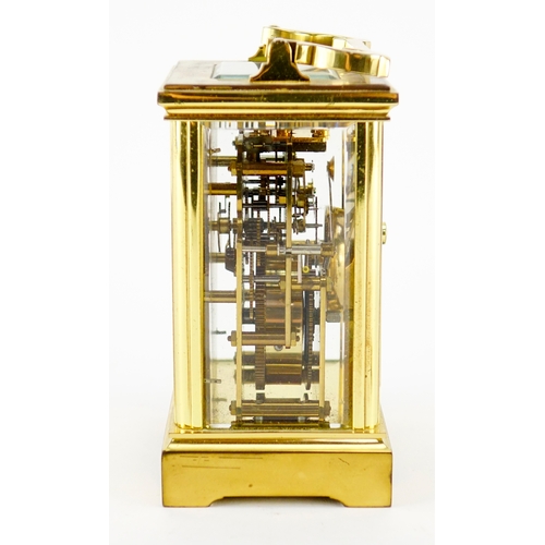 2338 - David Peterson brass cased carriage clock striking on a bell, with Roman and Arabic numerals, 11.5cm... 