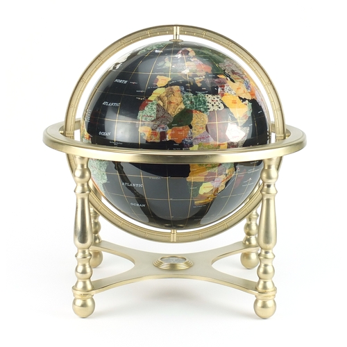 2118 - Gemstone table globe with compass under tier, 45cm high