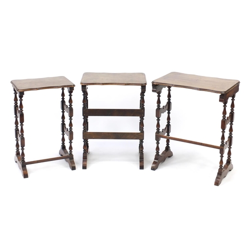 2052 - WITHDRAWN - Victorian nest of three cross banded walnut occasional tables, the largest, 62cm H x 50c... 