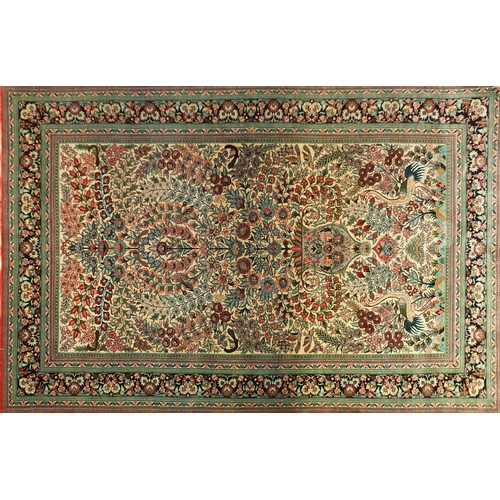 2062 - Rectangular Chinese silk rug having an all over floral design, 155cm x 93cm