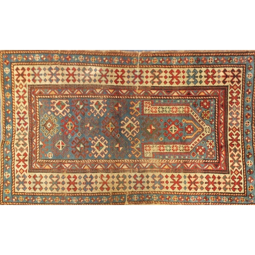 2080 - Rectangular Caucasian blue ground rug, 154cm x 89cm