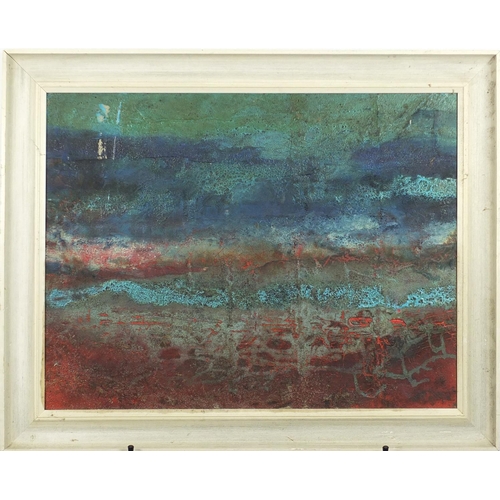 2366 - Abstract composition, oil on board, framed, 66cm x 50.5cm