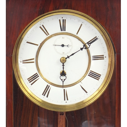 2089 - Vienna regulator wall clock with enamelled and subsidiary dial, 96cm high