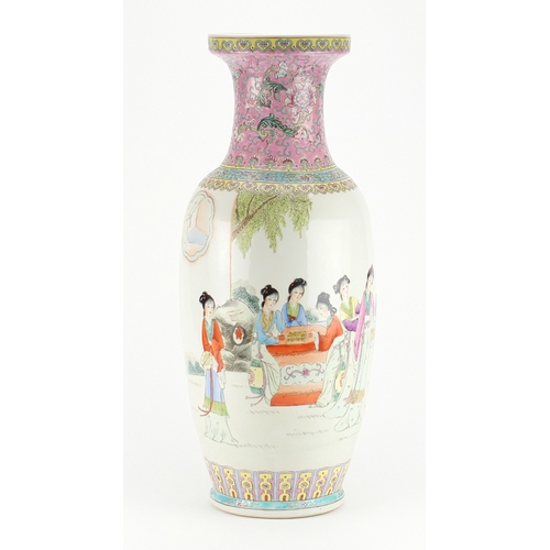 2086 - Large Chinese porcelain baluster vase, hand painted in the famille rose palette with figures in a pa... 