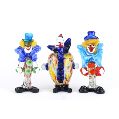 2197 - Three Murano colourful glass clowns, the largest 22cm high