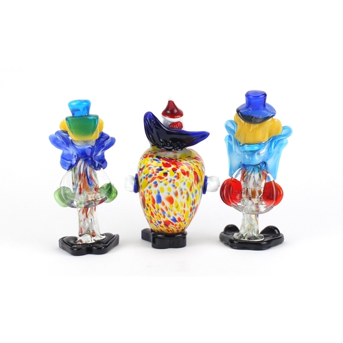 2197 - Three Murano colourful glass clowns, the largest 22cm high