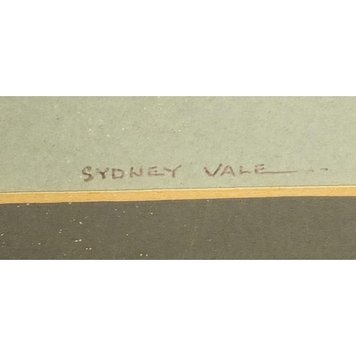 196 - Sydney Vale - Cityscape embankment, watercolour, inscriptions verso, mounted and framed, 50.5cm x 35... 