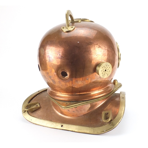 2104 - Decorative copper and brass deep sea divers helmet, 46cm high