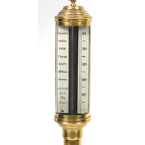2085A - Maritime ships brass stick barometer by Roby of Liverpool, 95cm high