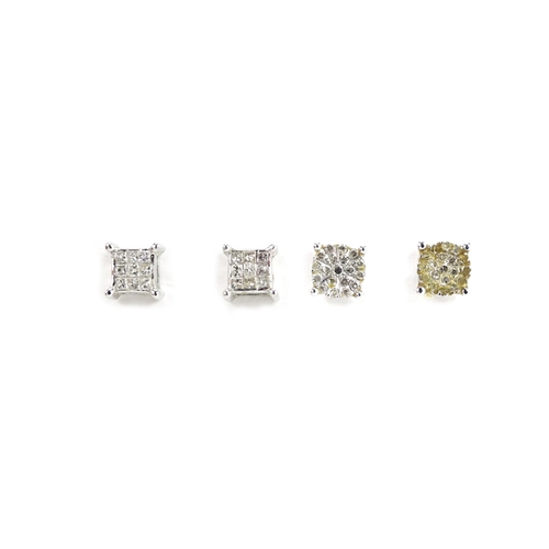 2905 - Two pairs of 9ct white gold diamond earrings, 1.5g