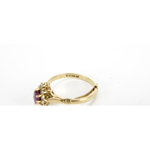 2896 - 9ct gold ruby and diamond ring, size L, 1.9g