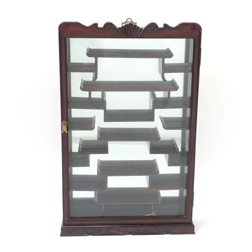 2031 - Chinese hardwood display cabinet with mirrored back, 83cm H x 53cm W x 12cm D