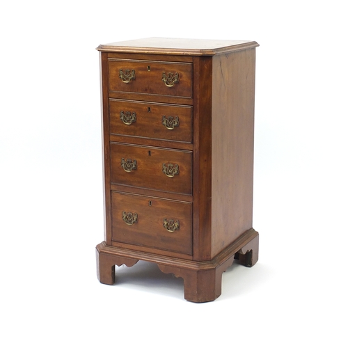 2015 - Walnut pedestal four drawer chest with pierced brass handles and bracket feet, 85cm H x 46cm W x 42c... 