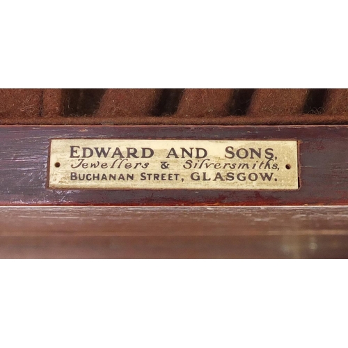 10 - Edward & Sons mahogany two drawer canteen with key, 25cm H x 46.5cm W x 35cm D