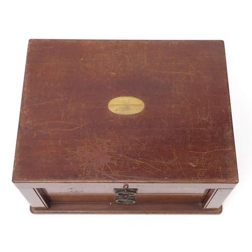 10 - Edward & Sons mahogany two drawer canteen with key, 25cm H x 46.5cm W x 35cm D