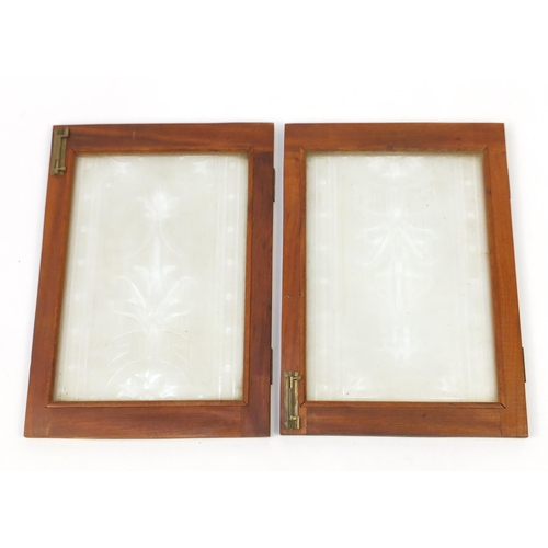 58 - Pair of etched frosted glass doors, overall 62cm x 44cm