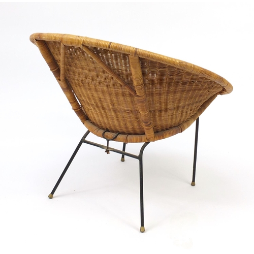 56 - Vintage wicker tub chair with metal base, 69cm high