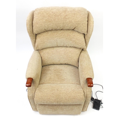 17 - Celebrity beige upholstered electric rise and recline armchair