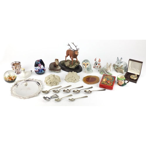 290 - Sundry items including Lladro rabbits, Caithness glass paperweights, silver plate and a Country Arti... 
