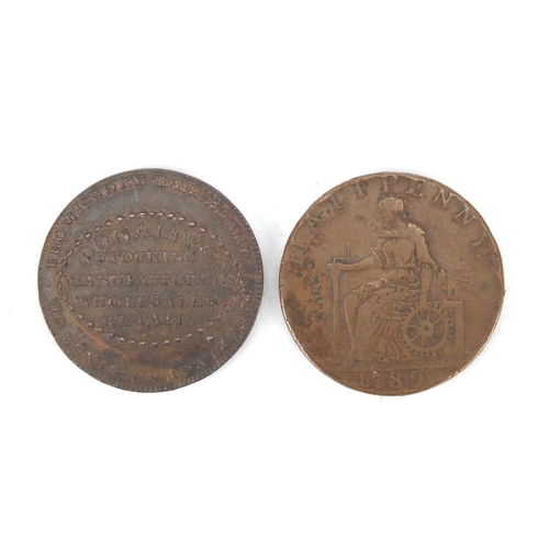 480 - Two 18th century half penny Conder tokens