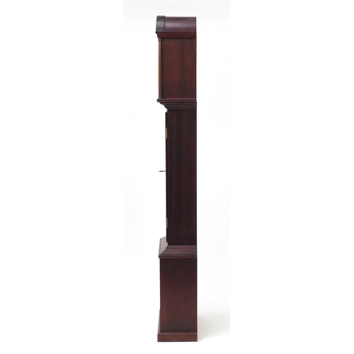 35 - Mahogany long case clock with moon phase dial, 163cm high